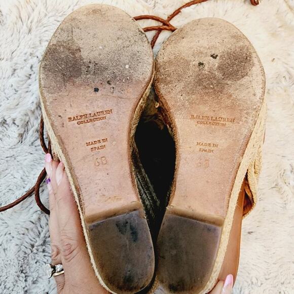 RALPH LAUREN COLLECTION TIE UP BROWN PLATFORM SIZE 6B - Picture 9 of 10